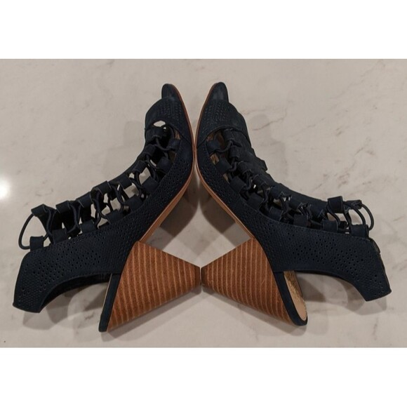 Women's Vince Camuto Eliaz Navy Blue Caged Peep Toe Cone Heel Sandals SZ 7 - Picture 11 of 14